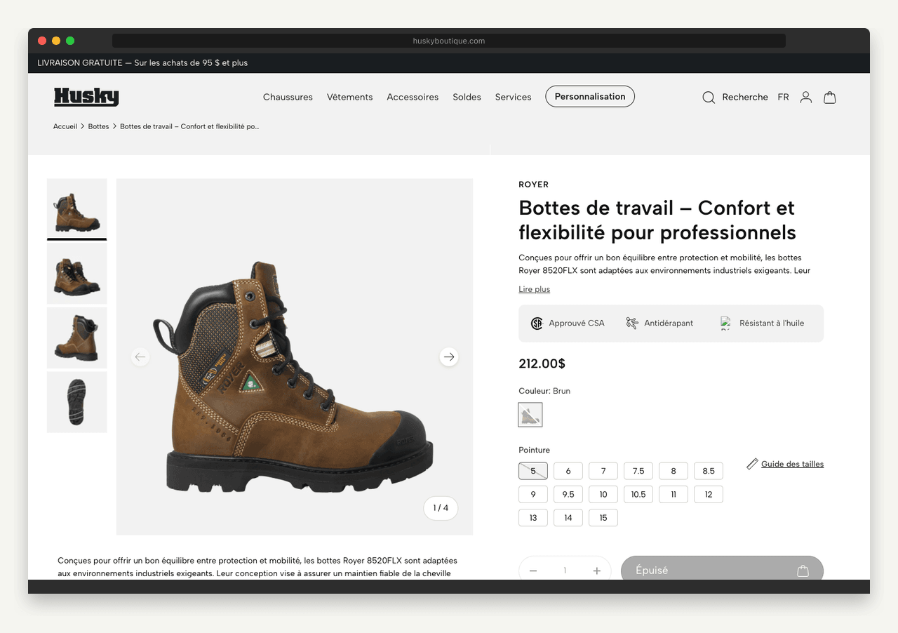 HUSKY BOUTIQUE — B2B/B2C · Shopify Plus · B2B Protocol project screenshot